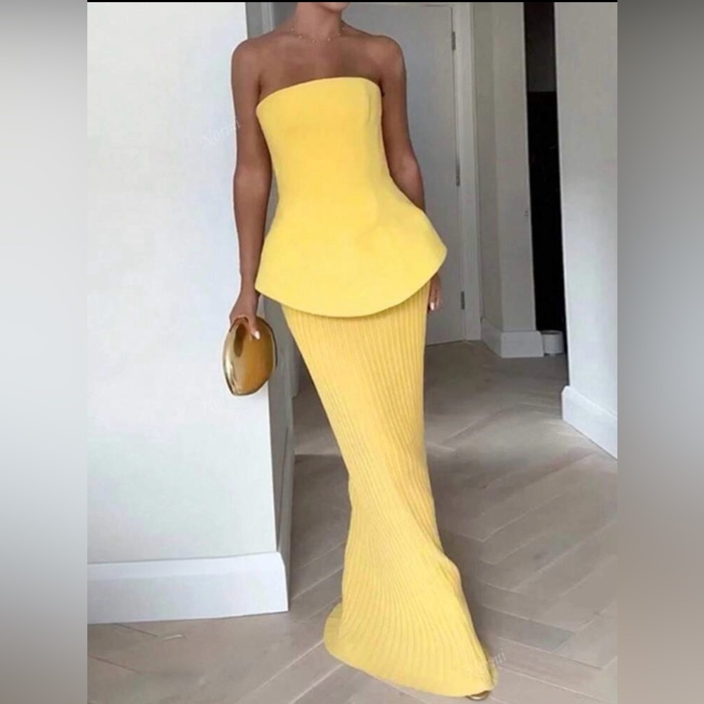Elegant Yellow Strapless Skirt Set size Large